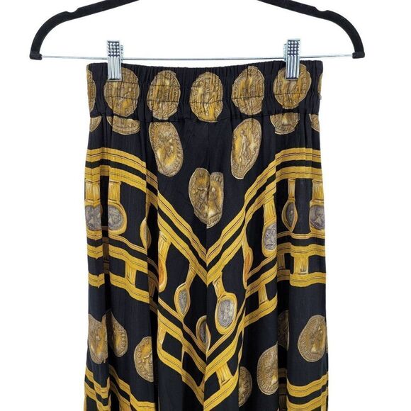 Vtg 80's Skirt Maxi Gypsy Flowy Front Slit Handkerchief Hem Greek Coin Black  XS - Picture 12 of 13